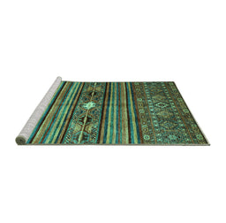 Sideview of Machine Washable Abstract Turquoise Contemporary Area Rugs, wshcon971turq