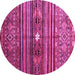 Round Machine Washable Abstract Pink Contemporary Rug, wshcon971pnk