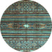 Round Machine Washable Abstract Light Blue Contemporary Rug, wshcon971lblu