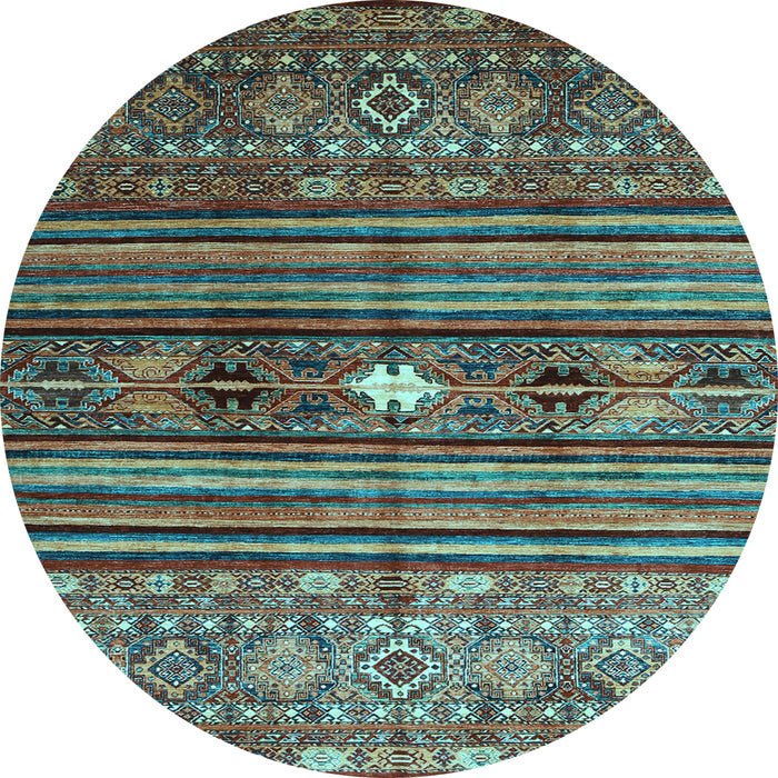 Round Abstract Light Blue Contemporary Rug, con971lblu