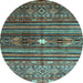 Round Abstract Light Blue Contemporary Rug, con971lblu