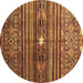 Round Machine Washable Abstract Brown Contemporary Rug, wshcon971brn