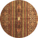 Round Abstract Brown Contemporary Rug, con971brn