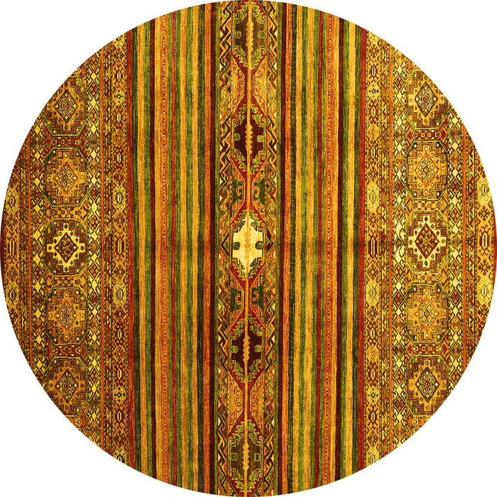 Round Machine Washable Abstract Yellow Contemporary Rug, wshcon971yw