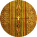 Round Machine Washable Abstract Yellow Contemporary Rug, wshcon971yw