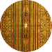 Round Abstract Yellow Contemporary Rug, con971yw