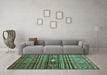 Machine Washable Abstract Turquoise Contemporary Area Rugs in a Living Room,, wshcon971turq