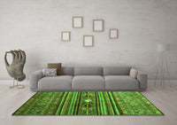 Machine Washable Abstract Green Contemporary Rug, wshcon971grn