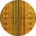 Round Abstract Yellow Contemporary Rug, con972yw