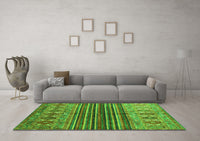 Machine Washable Abstract Green Contemporary Rug, wshcon972grn
