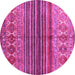 Round Machine Washable Abstract Pink Contemporary Rug, wshcon972pnk