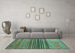 Machine Washable Abstract Turquoise Contemporary Area Rugs in a Living Room,, wshcon972turq