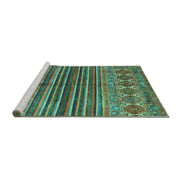 Sideview of Machine Washable Abstract Turquoise Contemporary Area Rugs, wshcon972turq