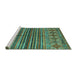 Sideview of Machine Washable Abstract Turquoise Contemporary Area Rugs, wshcon972turq