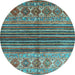 Round Abstract Light Blue Contemporary Rug, con972lblu