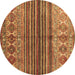 Round Abstract Brown Contemporary Rug, con972brn