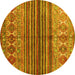 Round Machine Washable Abstract Yellow Contemporary Rug, wshcon972yw