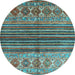 Round Machine Washable Abstract Light Blue Contemporary Rug, wshcon972lblu