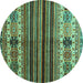 Round Machine Washable Abstract Turquoise Contemporary Area Rugs, wshcon973turq