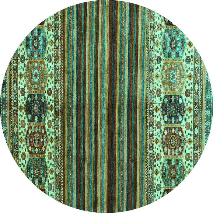 Round Abstract Turquoise Contemporary Rug, con973turq