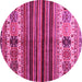 Round Machine Washable Abstract Pink Contemporary Rug, wshcon973pnk