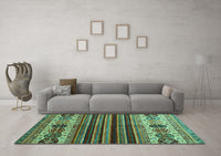 Machine Washable Abstract Turquoise Contemporary Rug, wshcon973turq