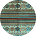 Round Machine Washable Abstract Light Blue Contemporary Rug, wshcon973lblu