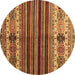 Round Machine Washable Abstract Brown Contemporary Rug, wshcon973brn