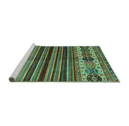 Sideview of Machine Washable Abstract Turquoise Contemporary Area Rugs, wshcon973turq