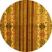 Round Machine Washable Abstract Yellow Contemporary Rug, wshcon973yw