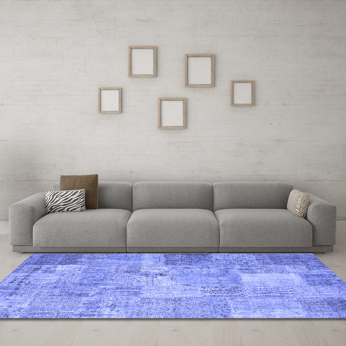 Machine Washable Patchwork Blue Transitional Rug in a Living Room, wshcon974blu