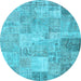 Round Patchwork Light Blue Transitional Rug, con974lblu