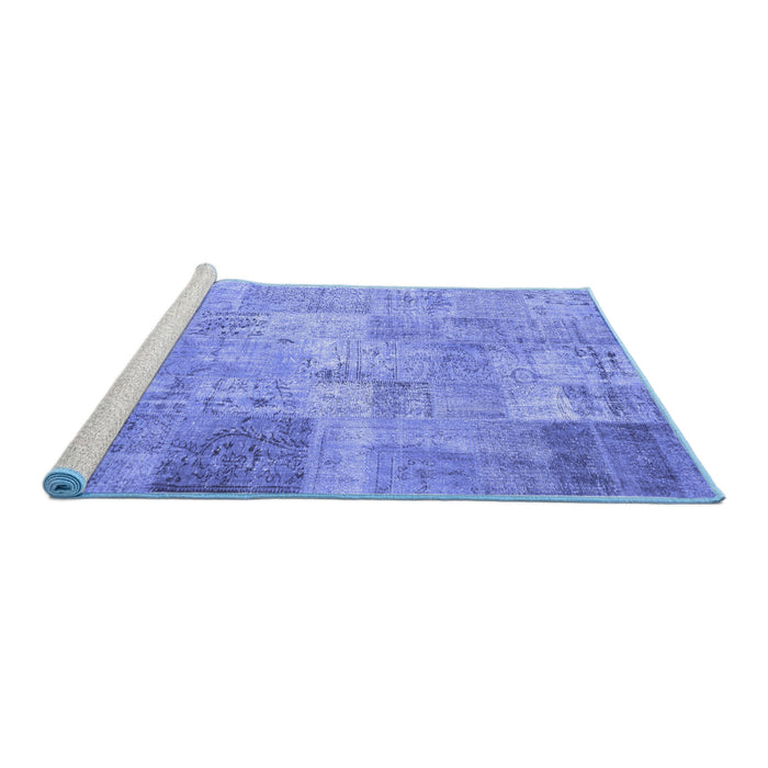 Sideview of Machine Washable Patchwork Blue Transitional Rug, wshcon974blu