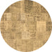 Round Patchwork Brown Transitional Rug, con974brn