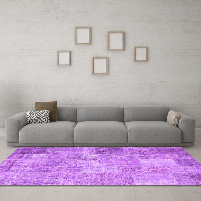 Machine Washable Patchwork Purple Transitional Area Rugs in a Living Room, wshcon974pur