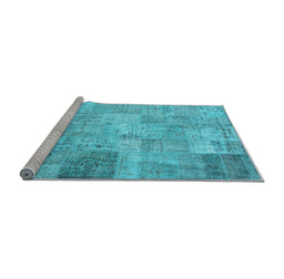 Sideview of Machine Washable Patchwork Light Blue Transitional Rug, wshcon974lblu
