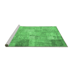 Sideview of Machine Washable Patchwork Emerald Green Transitional Area Rugs, wshcon974emgrn