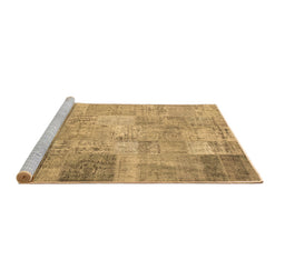 Sideview of Machine Washable Patchwork Brown Transitional Rug, wshcon974brn