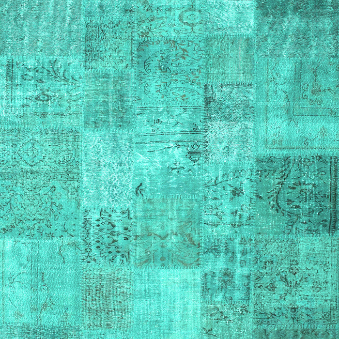 Machine Washable Patchwork Turquoise Transitional Area Rugs, wshcon974turq