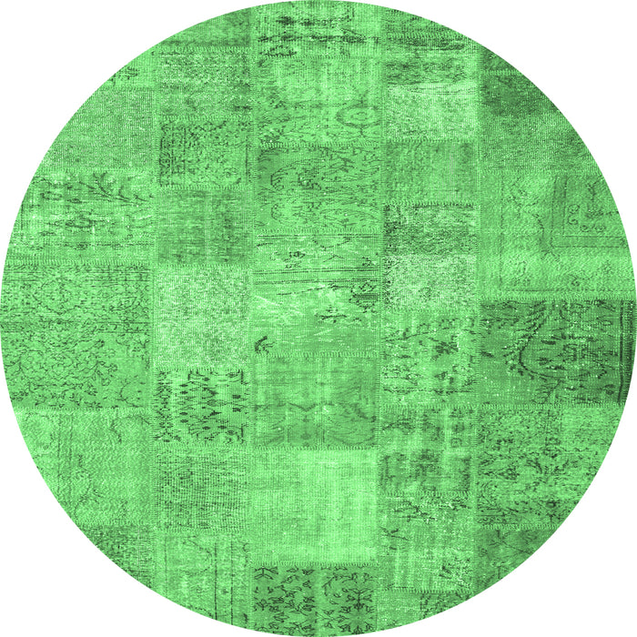 Round Machine Washable Patchwork Emerald Green Transitional Area Rugs, wshcon974emgrn