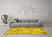 Machine Washable Patchwork Yellow Transitional Rug in a Living Room, wshcon974yw