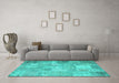 Machine Washable Patchwork Turquoise Transitional Area Rugs in a Living Room,, wshcon974turq