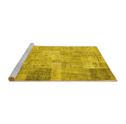Sideview of Machine Washable Patchwork Yellow Transitional Rug, wshcon974yw