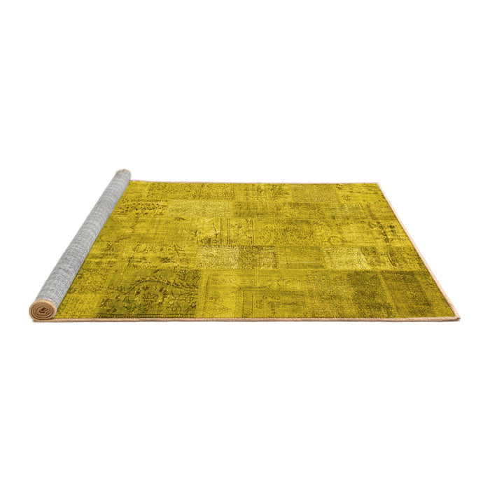 Sideview of Machine Washable Patchwork Yellow Transitional Rug, wshcon974yw