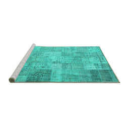 Sideview of Machine Washable Patchwork Turquoise Transitional Area Rugs, wshcon974turq