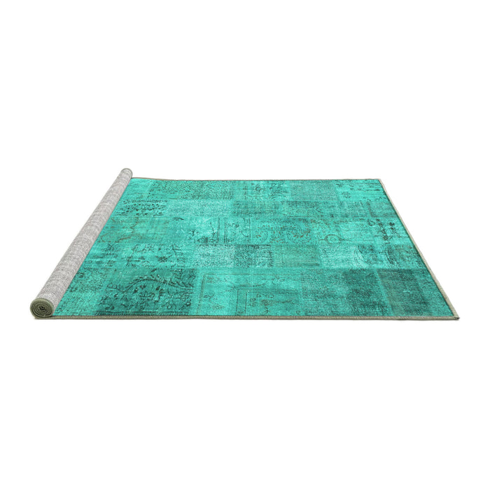 Sideview of Machine Washable Patchwork Turquoise Transitional Area Rugs, wshcon974turq