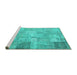 Sideview of Machine Washable Patchwork Turquoise Transitional Area Rugs, wshcon974turq