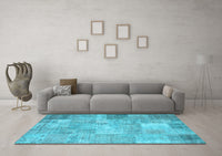 Machine Washable Patchwork Light Blue Transitional Rug, wshcon974lblu