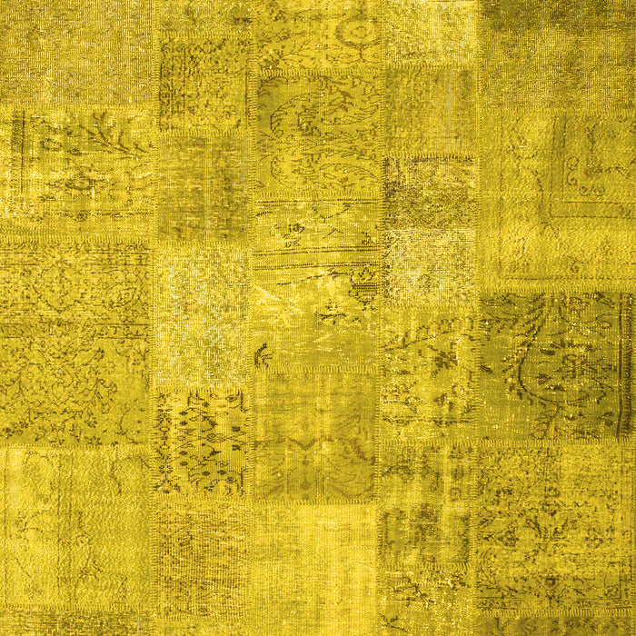 Machine Washable Patchwork Yellow Transitional Rug, wshcon974yw