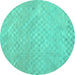 Round Abstract Turquoise Contemporary Rug, con975turq